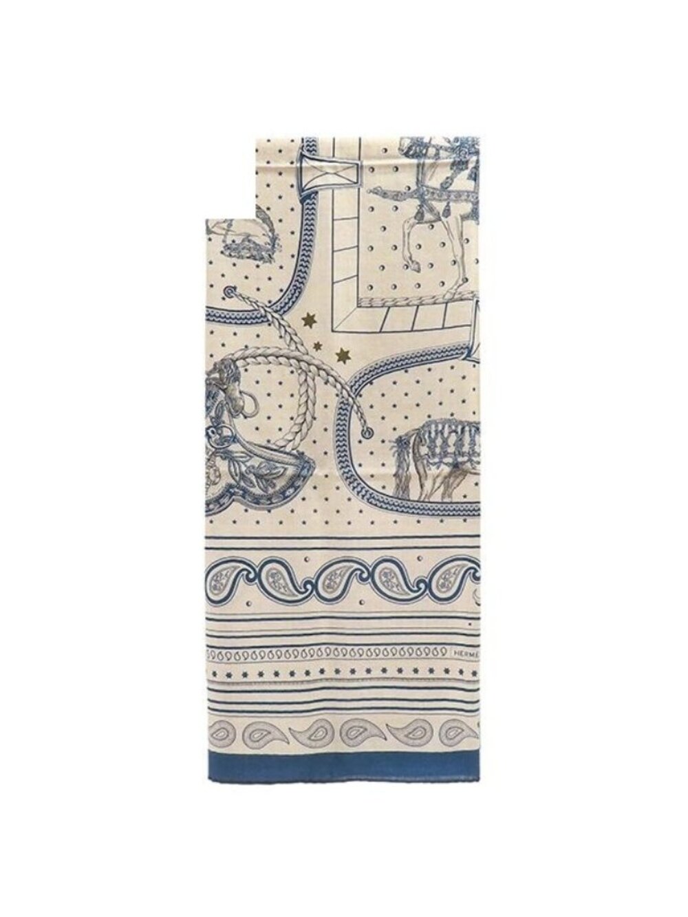 Hermes Shawl Carre 140 Geant Cashmere Silk Blue Petrol Natural Black Gran Apara